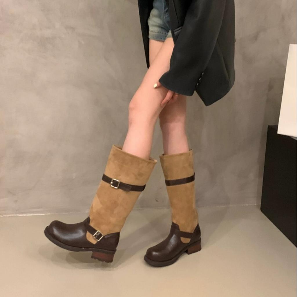 Soft sole fashionable versatile western cowboy pile boots women's new autumn thin tall boots