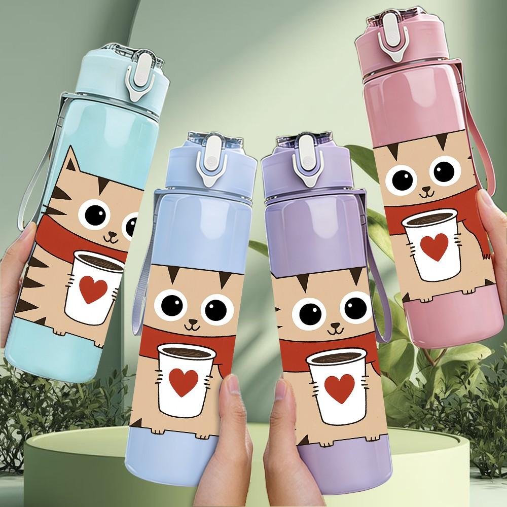 1PC Scarf Cat Coffee Mug 750ml Color Plastic Sports Water Bottle Leakproof Flip Straw Lid Suitable for Sports Office Home Use