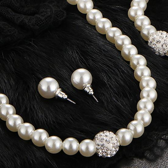 1/2 Set Imitation Pearl Jewelry Set Adjustable Length Necklace Ear Studs Bracelet Set Women Wedding Party Jewelry Gift