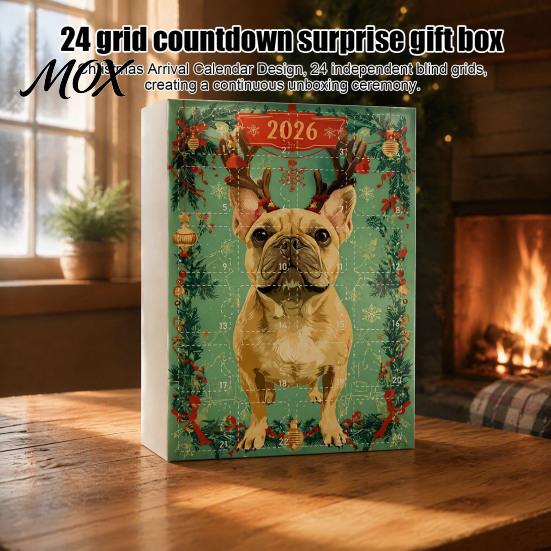 Dog Lover Christmas Gifts Bulldog Advent Calendar 2026, 24 Days Acrylic Puppy Ornaments Countdown Calendar, Fun Holiday Surprise Toys 2D Flat