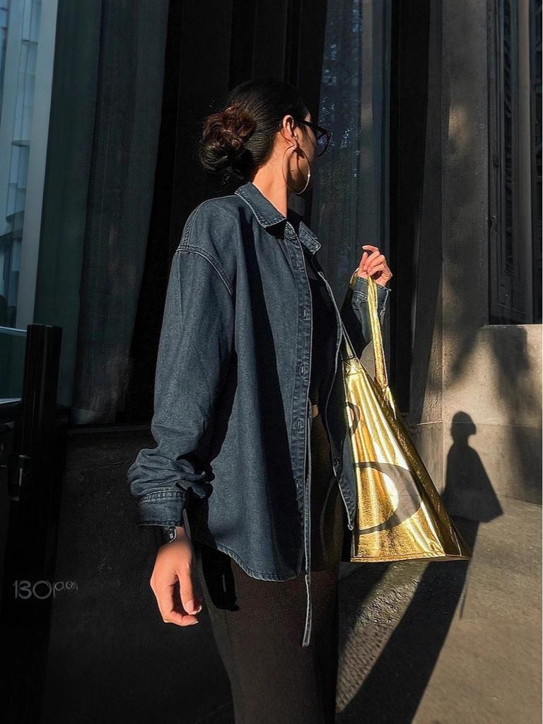 European Women's Lace-Up Denim Jacket - Button Front, Long Sleeve Casual Top