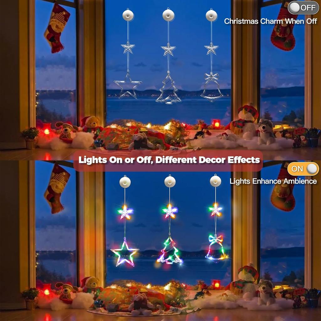 suddus Christmas Window Lights Decoration, Star, Bell & Tree Multicolor