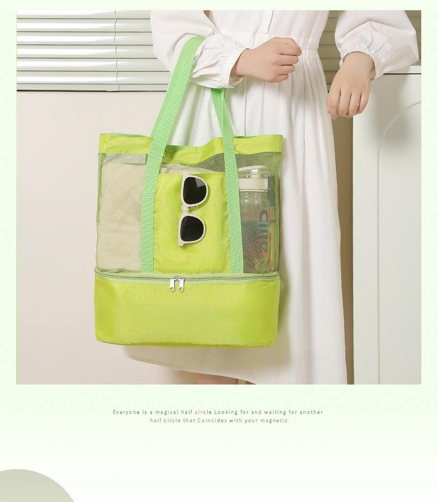 Waterproof Mesh Beach Bag, Large Capacity, Dry/Wet Separation, Double Layer, Portable Picnic Bag, Multifunctional and Simple Design.