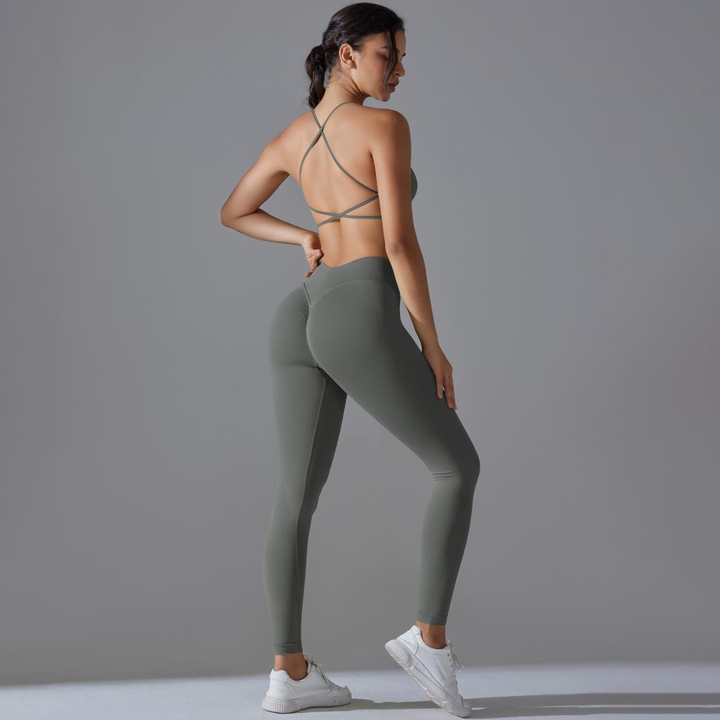 Sømløs Yoga-antrekk Auroth Kvinner Sportsweat Rygg Cross BH Høy midje Gym Running Leggings Fitness Set