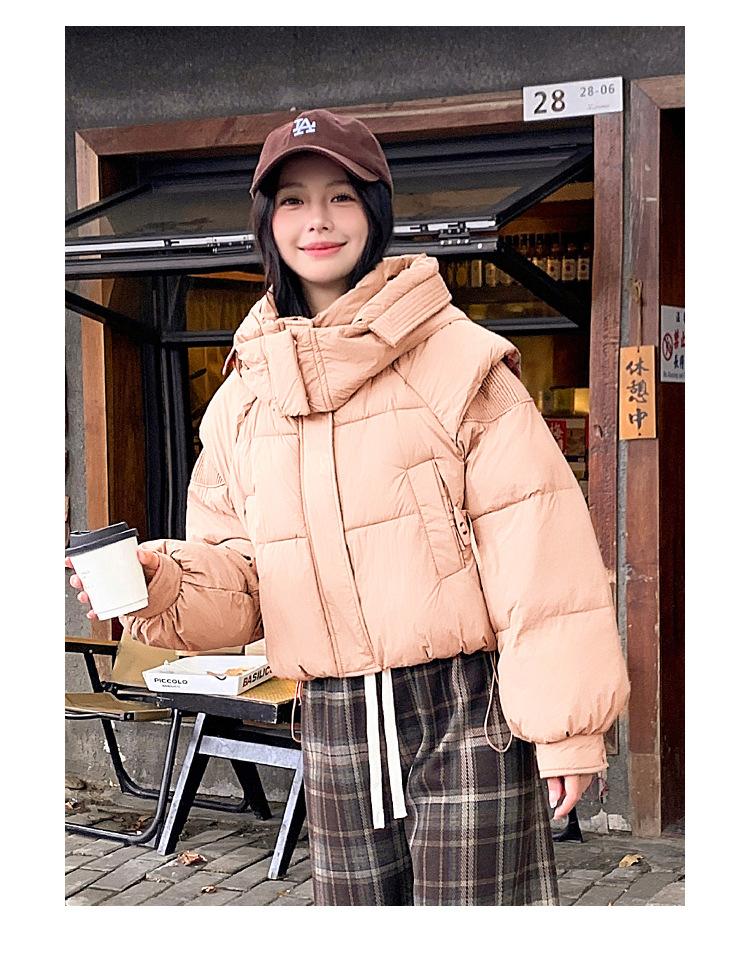 Dames Kort Hette Vindtett Tykk Varm Vinterjakke