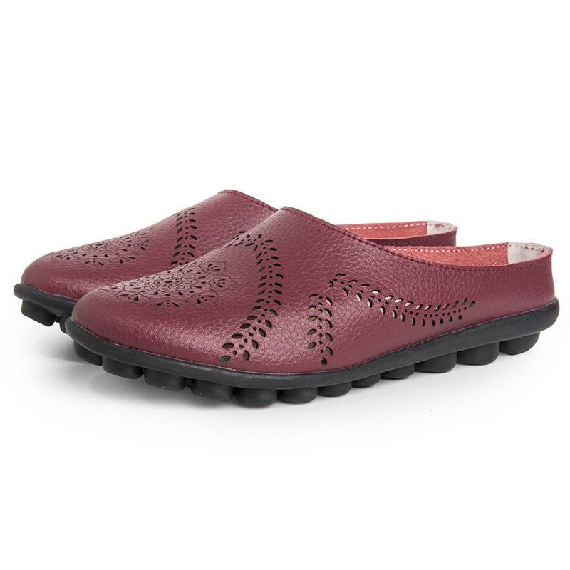 Women Slippers Spring Summer Casual Leather Low Cut Flat Peas Toe Mother