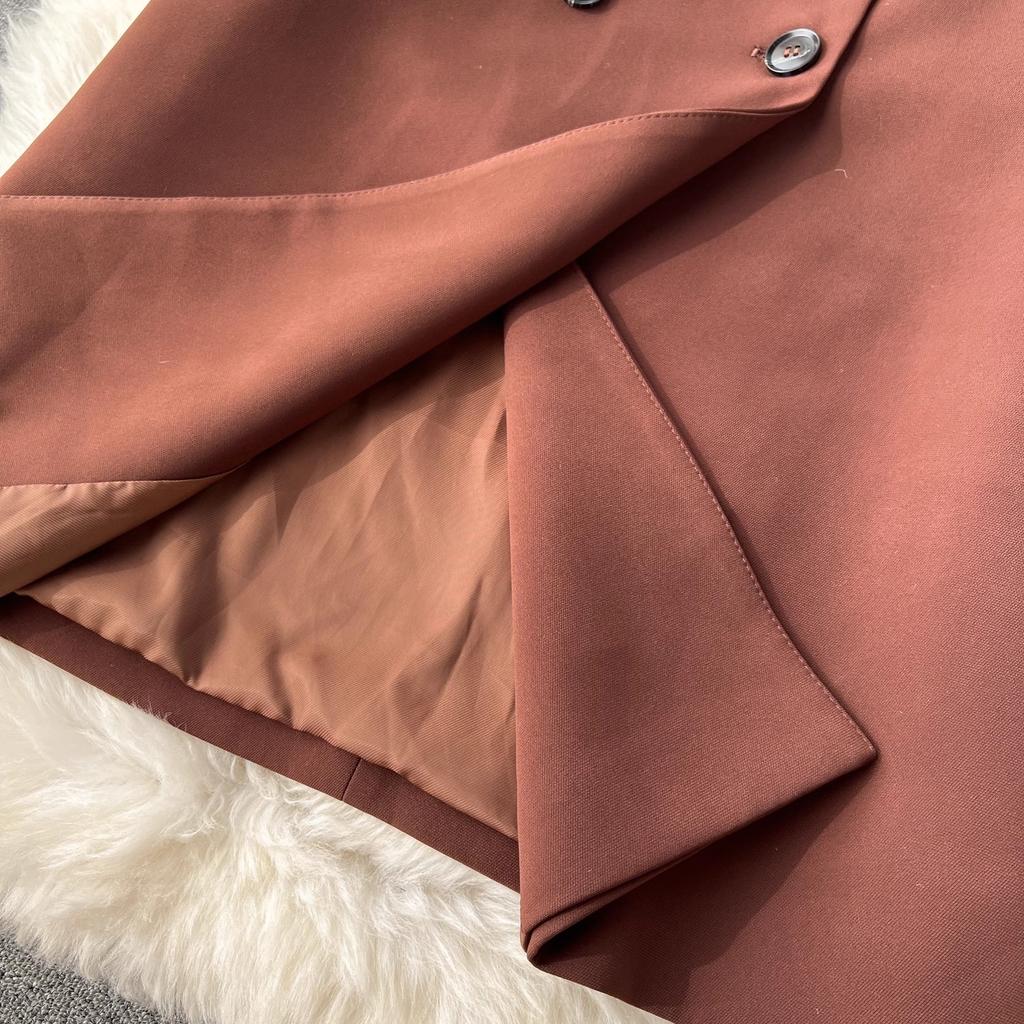 New 2024 Autumn Winter Black Knitted Sweater Tops Suits For Women Notched Collar Sleeveless Tank Double-Breasted Belt Dress Sets