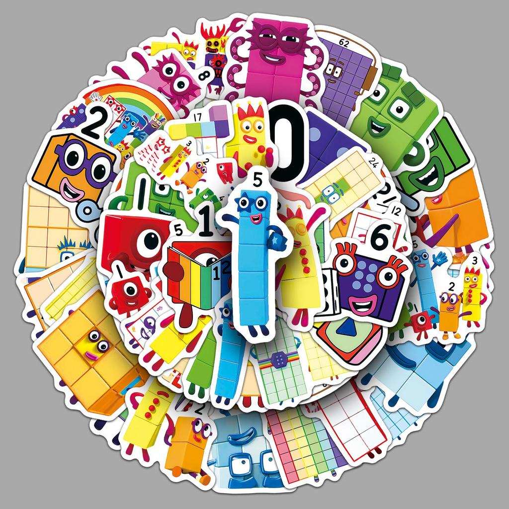 50 Fogli Adesivi Educativi Numberblocks per Telefoni e Borracce