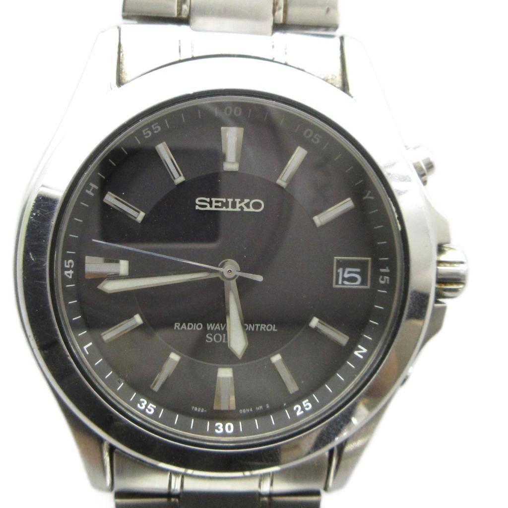 SEIKO Solar with Black Silver Tone 7B22-0AY0 Watch, Powered, Calendar, Dial, GY18/ MQ Men's