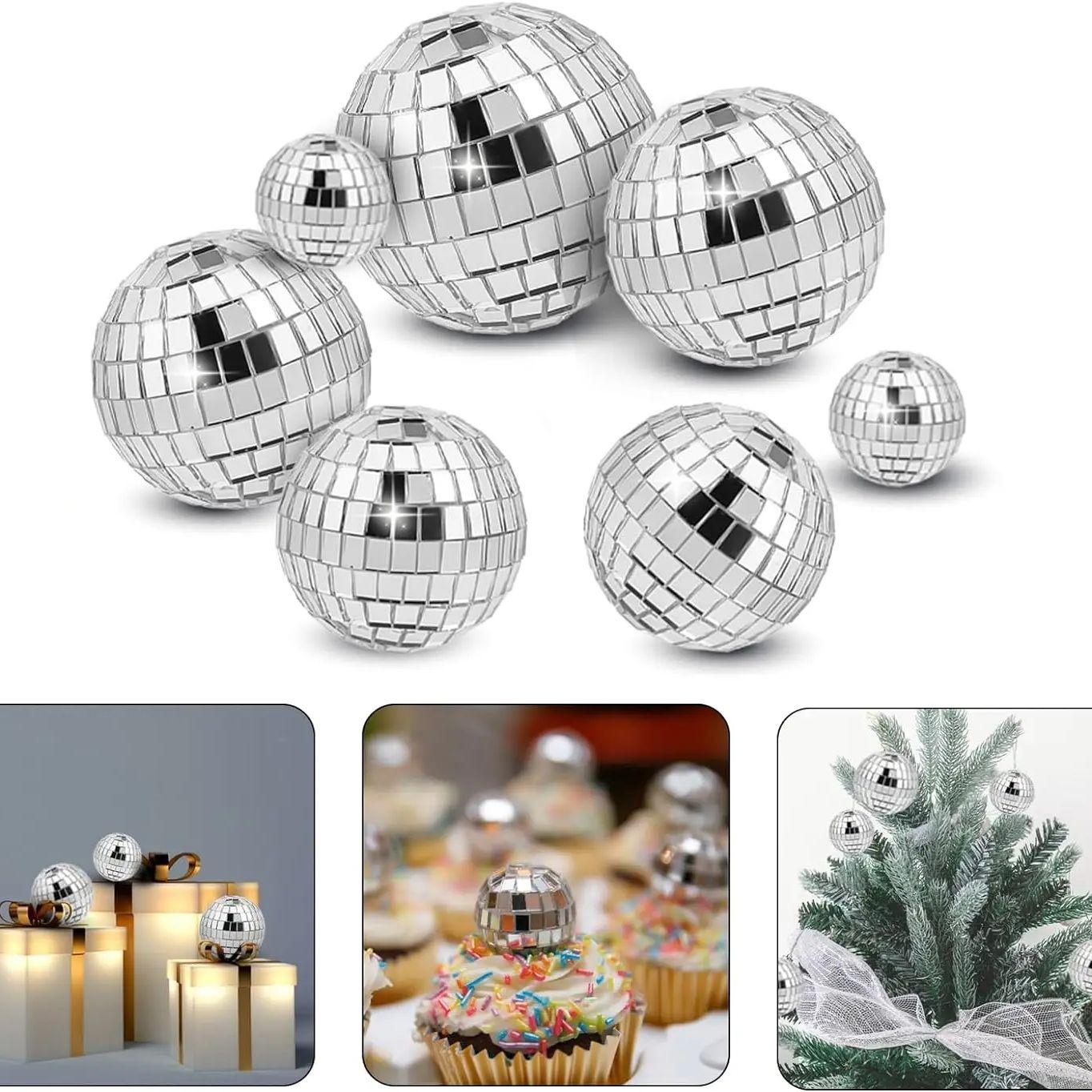 

7PCS Disco Ball Cake Topper 70s Disco Themed Dance Party Supplies for Cake Dessert Accessories Disco Party Ornament