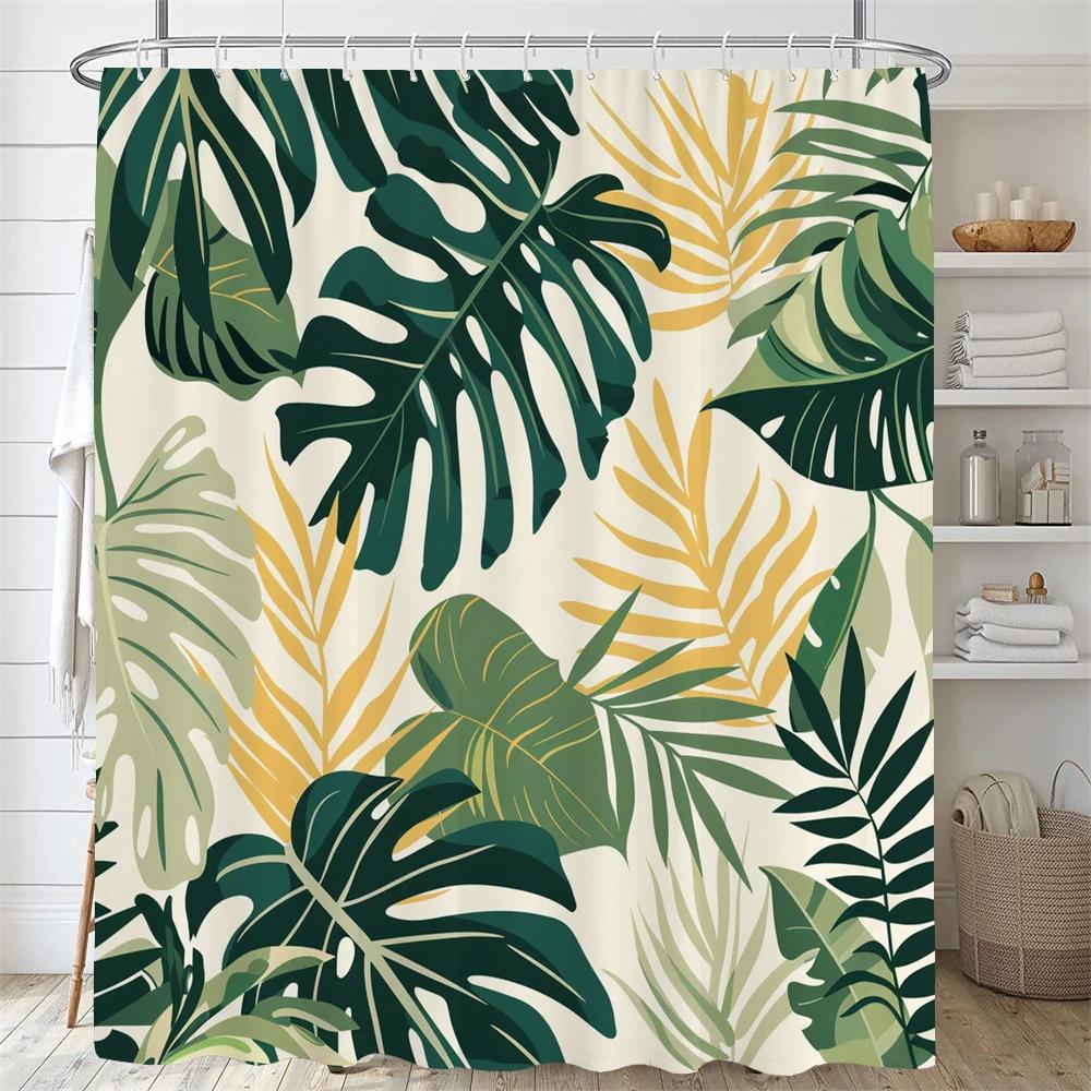Green Plant Leaf Vines Flower Shower Curtain Print Modern Nordic Leaves Polyster Home Decor Bathroom Curtain With Hooks