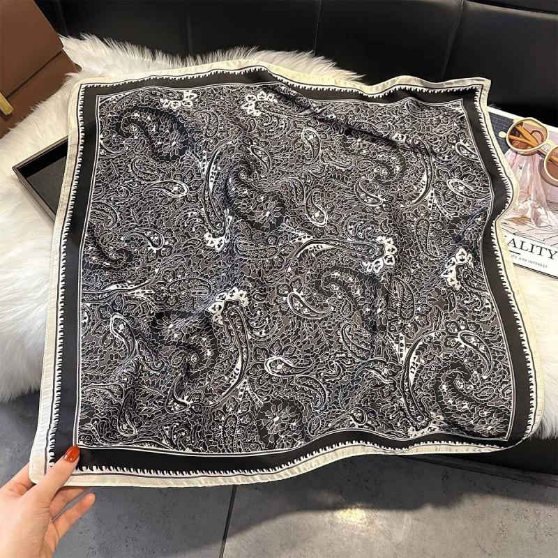 70x70cm Lightweight Silk-Look Square Scarf Women French Chic Hair Band Office Accessory Viscose 96%