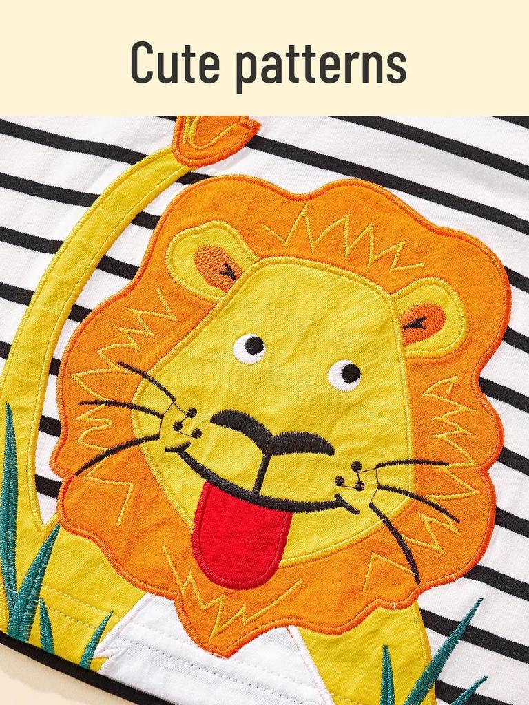 2025 Autumn/Winter Children's Long-Sleeve T-Shirt with Cartoon Lion Embroidery and Floral Design
