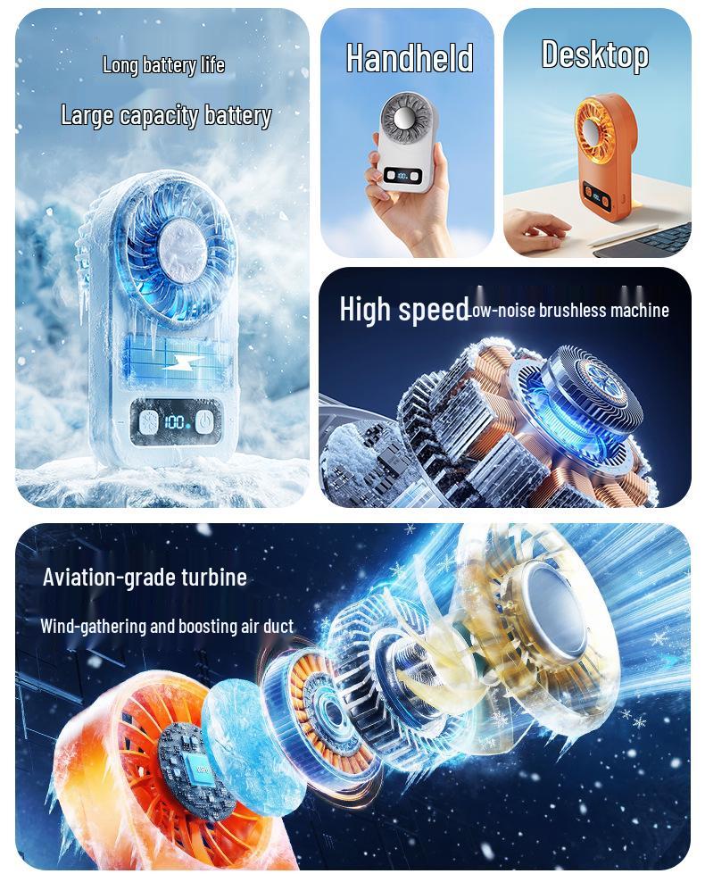 Ice Pack Portable USB Handheld Fan - Strong Wind Cooling for Outdoors
