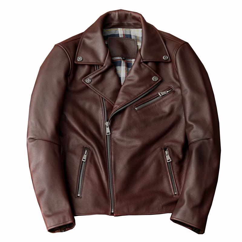 American Retro Genuine Leather Biker Jacket for Men Heavy Duty Racing Motorcycle Coat Thick Cowhide