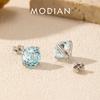 Sparkling 925 Sterling Silver Delicate Rose Cut Simulated Aquamarine Trendy Stud Earrings For Women Wedding Jewelry