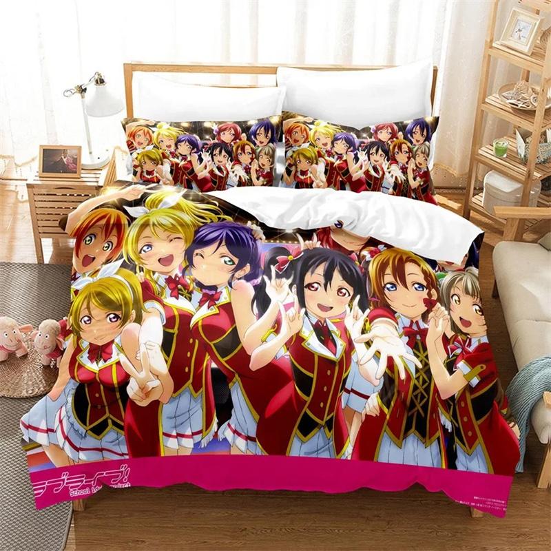 3D Printed Love Live Bedding Set,Duvet Cover Comforter Bed Set Quilt Cover Pillowcase,King Queen Twin Size Boys Girls Adults