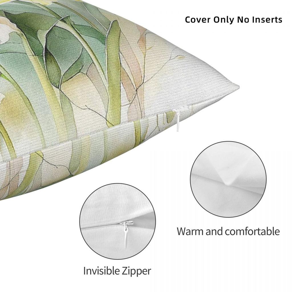 March Month Daffodil Flower Square Pillowcase Polyester Linen Velvet Printed Zip Decorative Sofa Seater Cushion Cover
