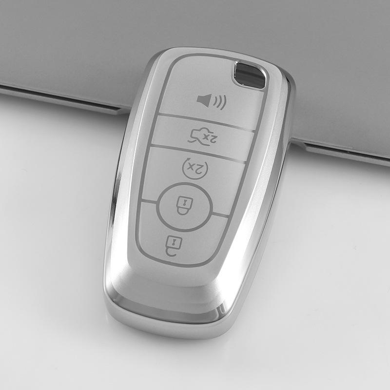 Ford Key Case Upgrade: Silver Glitter TPU Soft Rubber Car Key Holder