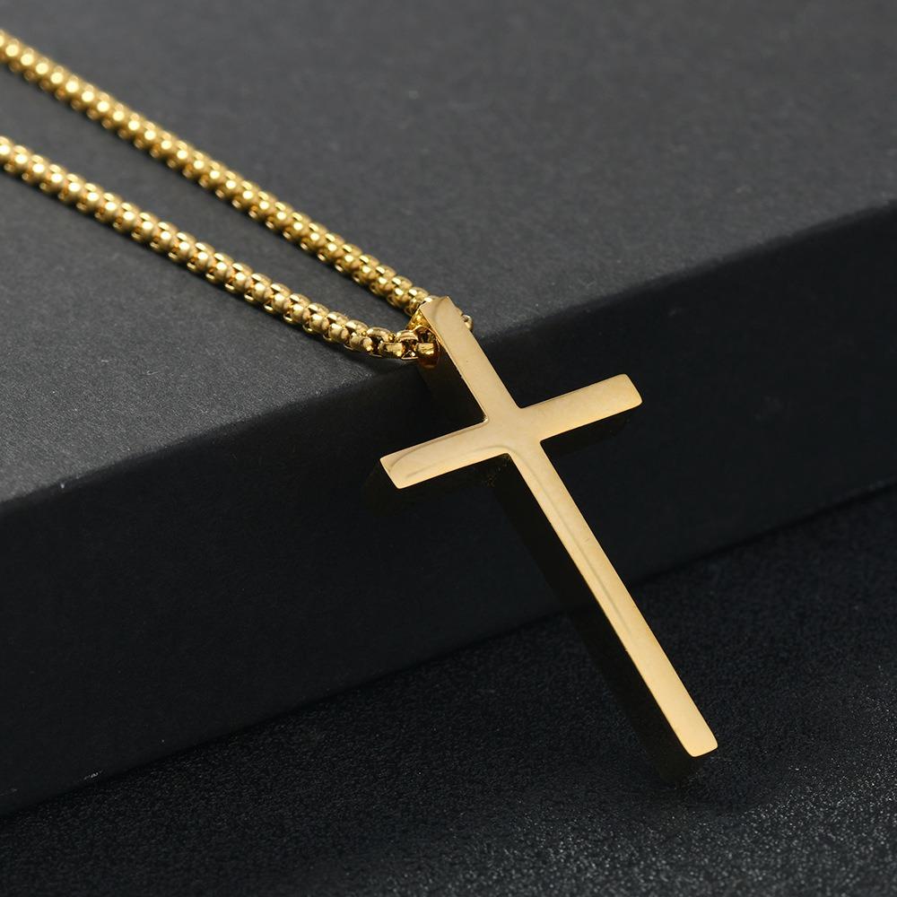 Stainless Steel Cross Necklace for Men Boys,Silver Color Plain Cross Pendant Collar,Hiphop Classic Punk Jewelry Gift