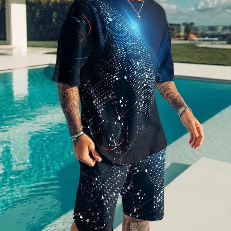 Vintage Print Men Set Suit Harajuku 3D Men Luxury 2 Piece Oversized Sweatshirt O-neck Tshirt Beach Shorts Outfits Men Clothing