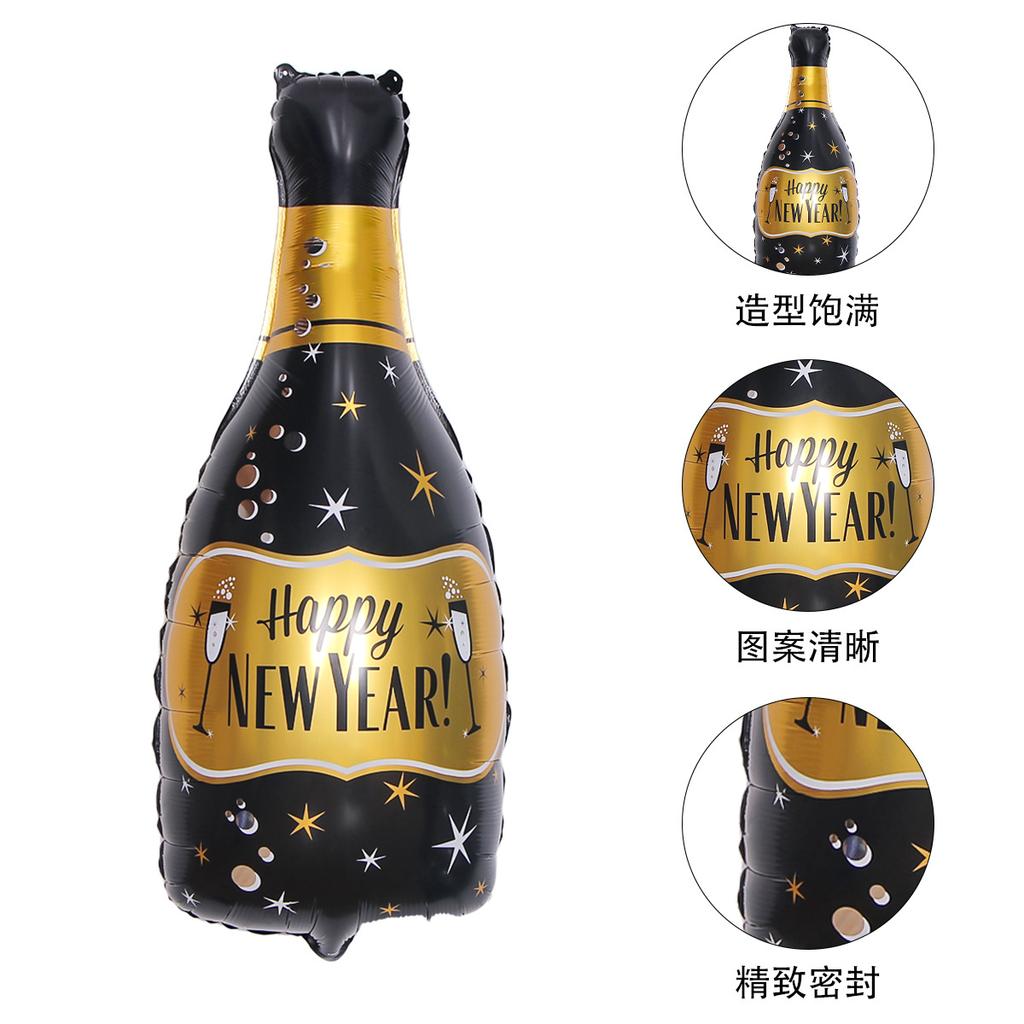 Foil Balloons for Party Decorations, New Year Wine Bottle and Wine Glass Shape, Birthday Bar Decor Kit with Straws and Glue Dots, Silver