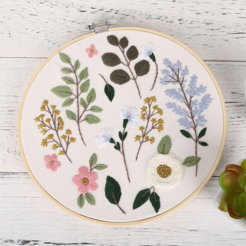 Diy Handmade Embroidery Material Package, Simple And Elegant Flowers And Plants European Style, Needle And Thread Set.