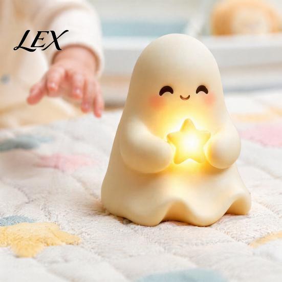 Cute Halloween Bedroom Lamp Light Up Ghost Decoration, Small Statue Night Light, LED for Kids Room Resin Table Decoration Indoor, Kitchen Tiered Tray