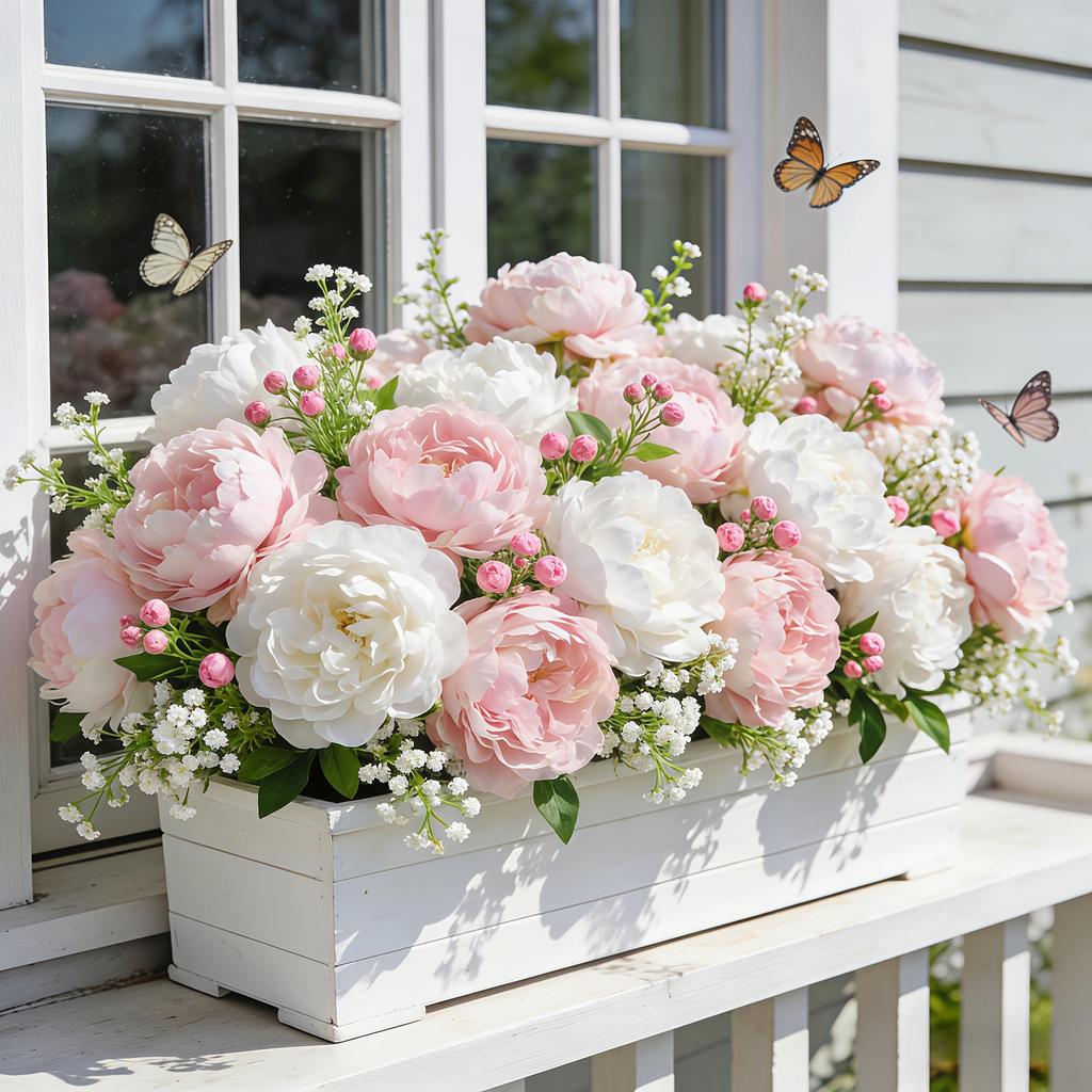 Prachtig Nieuw Gemengd Kunstbloemen Boeket van Roze en Witte Pioenen Geschikt voor Bruiloften, Huis, Tuin en Tafeldecoratie