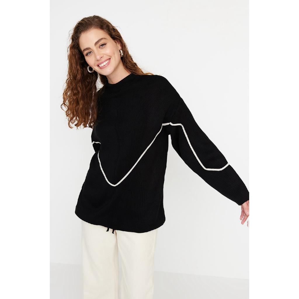 Ecru Stripe Piping Detailed Knitwear Sweater Tctaw22ak0002