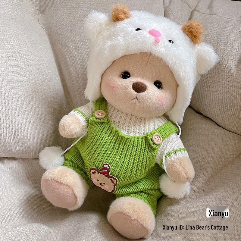 Medium Bear Outfit - Blue Pink Striped Carrot Overalls Set