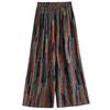 Women's Plus Size Cotton Silk Printed Wide Leg Pants, Elastic Waist Casual Summer Trousers (XL-5XL)