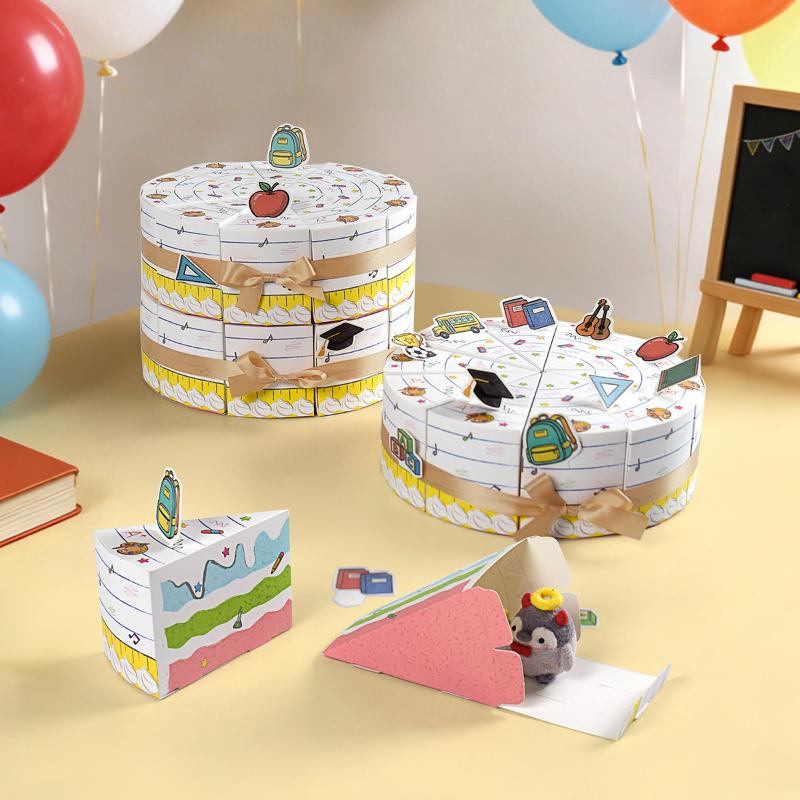 

10Pcs/Lot Triangular Cake Paper Gift Box With Ribbon Cookie Candy Kids Birthday Treat Wedding Party Dessert Gift Packaging Boxes 10pcs