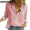 IHUASU Women's Fashion Casual Spring Autumn Long Sleeve POLO Neck Blouses & Shirts