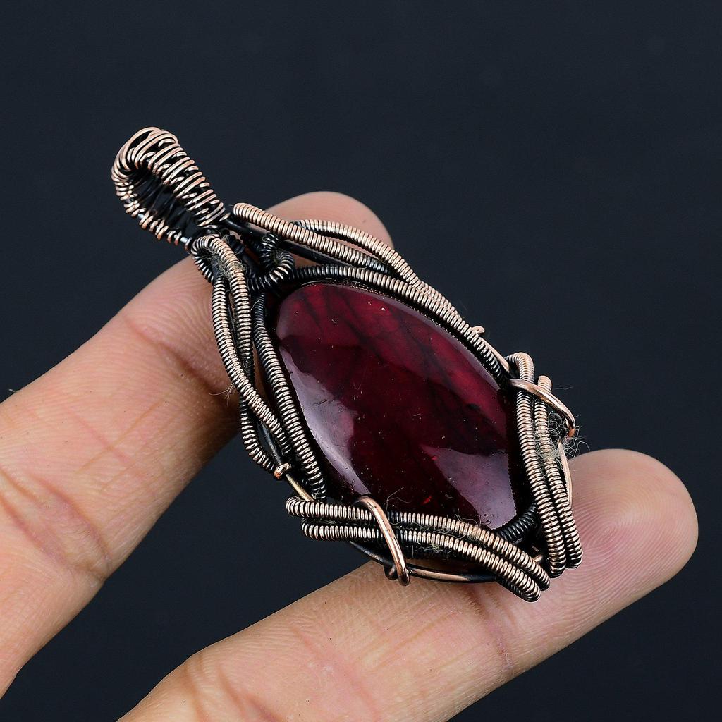 Red Flash Labradorite Pendant, 999 Copper Wire Wrapped Jewelry, Gemstone Jewelry Pendant, Handmade Wedding Gift Jewelry