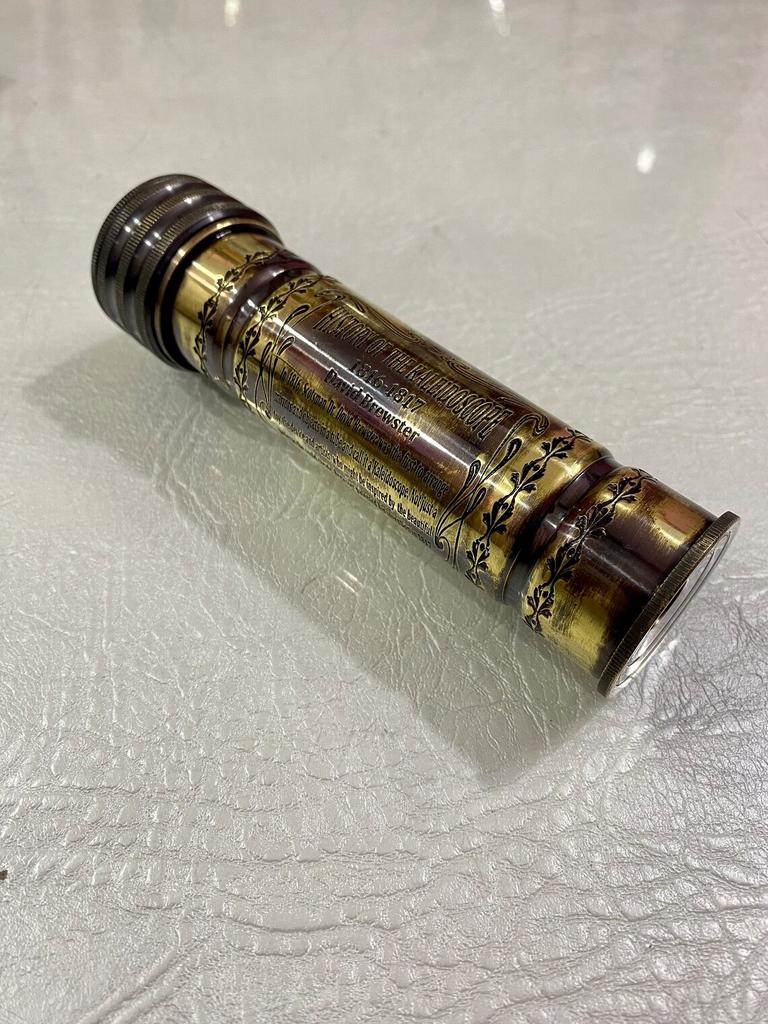 Brass Kaleidoscope Toy with Leather Case, Return Gifts for Kids Birthday, Antique Finish, Graduation Gift, Kaleidoscope Toy for Kids