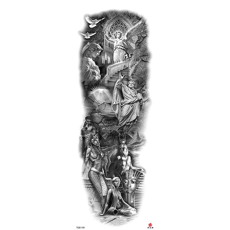 Waterdichte tattoo stickers voor de hele arm: Jezus, Maagd Maria, Kroon, Leeuw-ontwerp