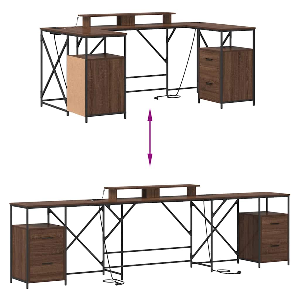Desk with Shelf Brown Oak Effect 182 x 101 x 87.5 cm