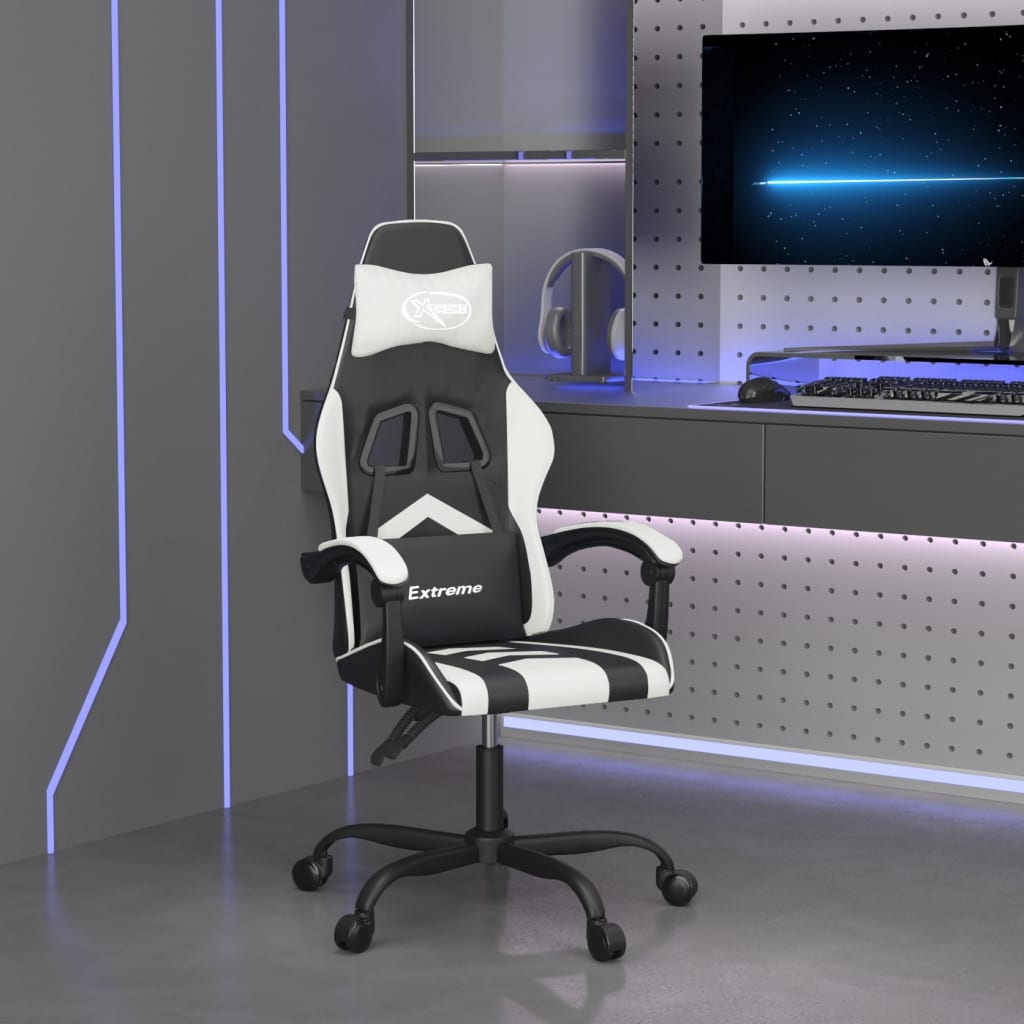 Gaming Chair Swivel Black and White PU Leather