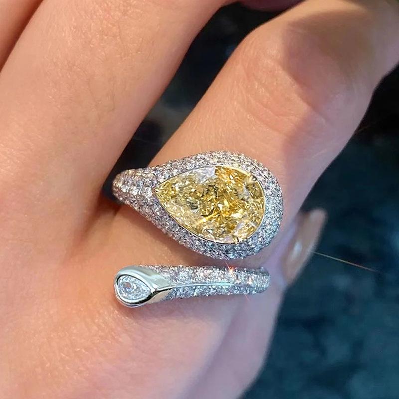 Open Water Drip Wax Setting Ring Women, Imitation Citrine Mozzarella Diamond Accessories, White Women's European and American Rings
