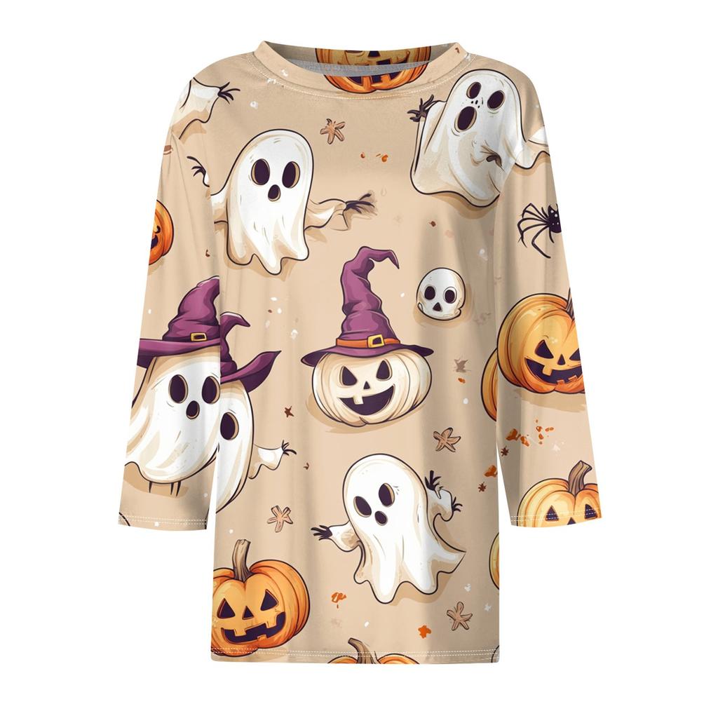 Damen T-Shirt, modisch, lässig, Rundhalsausschnitt, 3/4-Ärmel, lockeres bedrucktes T-Shirt, Damenoberteil