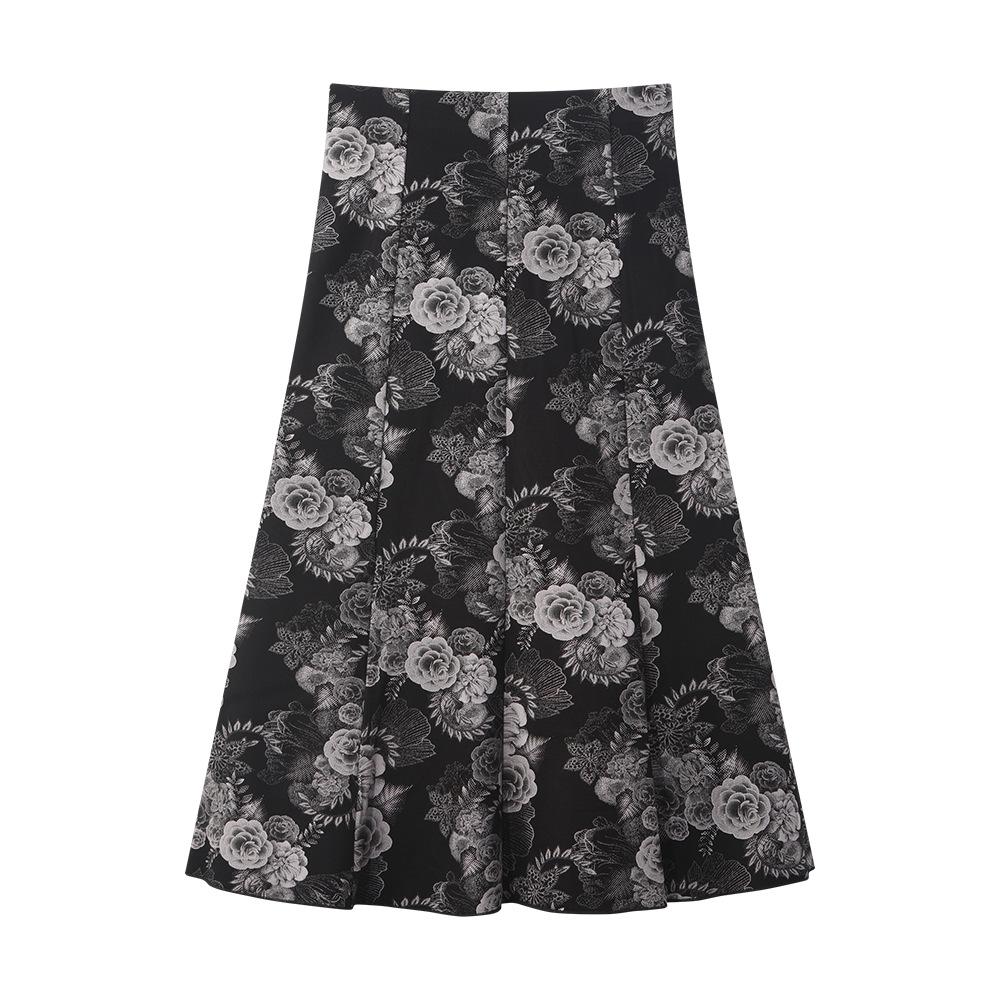 Women's Casual Printed Skirt, Floral Skirt, Trendy Temperament, A-line Skirt, Elastic Mid-length Skirt