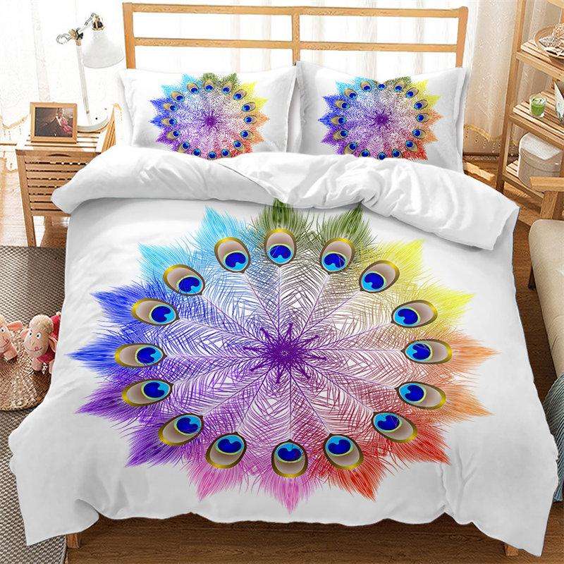 Peacock Feather Bedding Set Peacock Duvet Cover Set Single Double King For Adult Women Microfiber Comforter Cover Bedroom Decor
