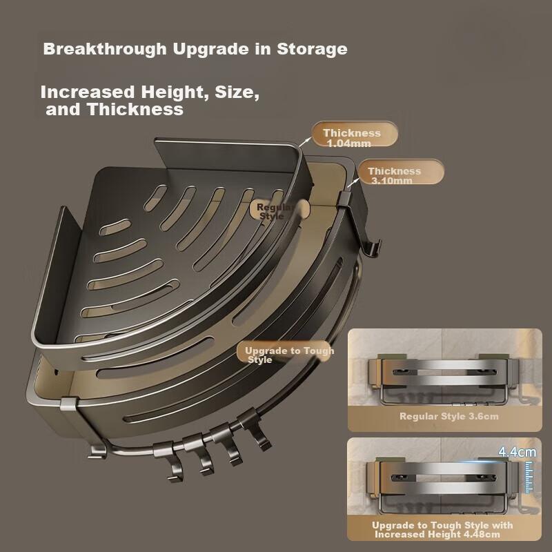 Baihan Bathroom Storage Rack, Triangle Shelf without Drilling, Wall-Mounted Hooks for Toilet And Washroom, Corner Shelf