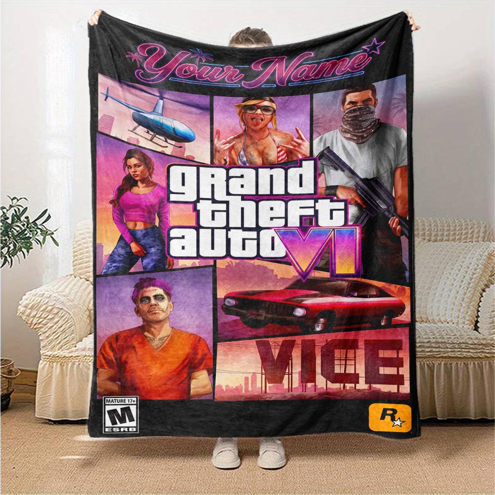 Grand Theft Auto Προσαρμόστε το Όνομά σας Κουβέρτα Ρίψης Εξατομικευμένη Κουβέρτα Μαλακή & Ζεστή Κατάλληλη για Καρέκλα Γραφείου Διακόσμηση Σπιτιού Καναπέ Κάθισμα για Όλες τις Περιστάσεις