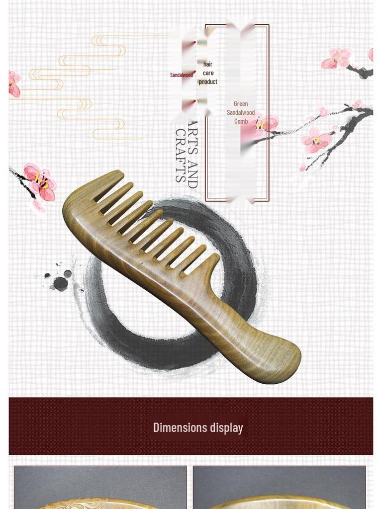 Large Carved Green Sandalwood Wooden Comb - Portable Wooden Gift Comb for Home