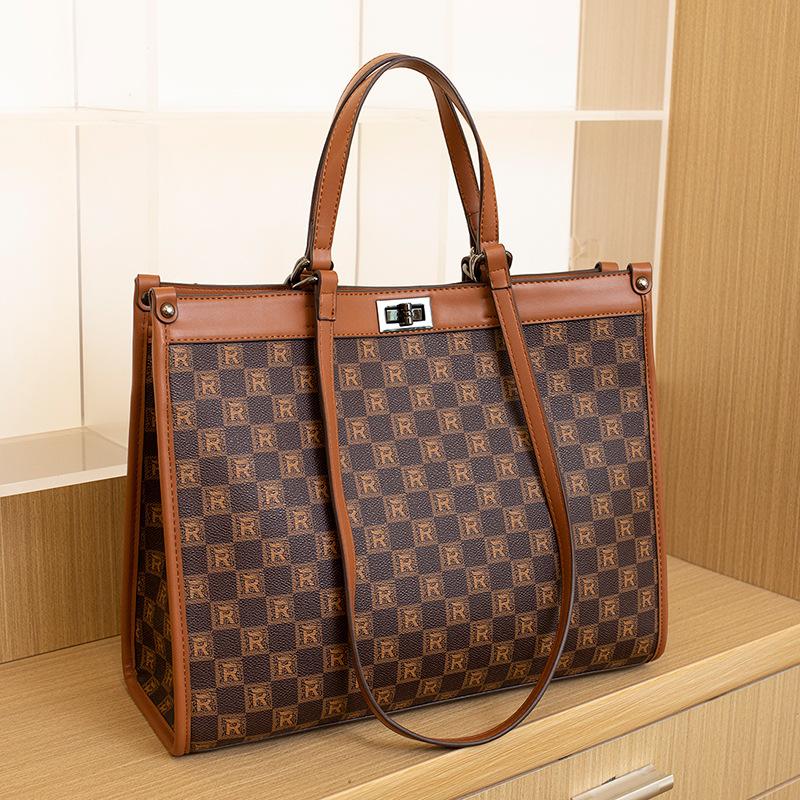 Large Capacity Tote Bag Checkerboard Grid New Women's Bag High Quality Texture One-shoulder Cross Span Bag Large Bag Handbag