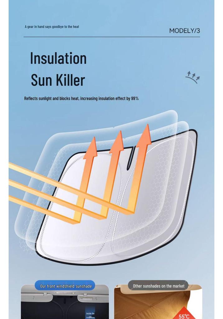 Tesla Model Y/3 Sunshade Windshield Heat Insulation Sun Protection Curtain