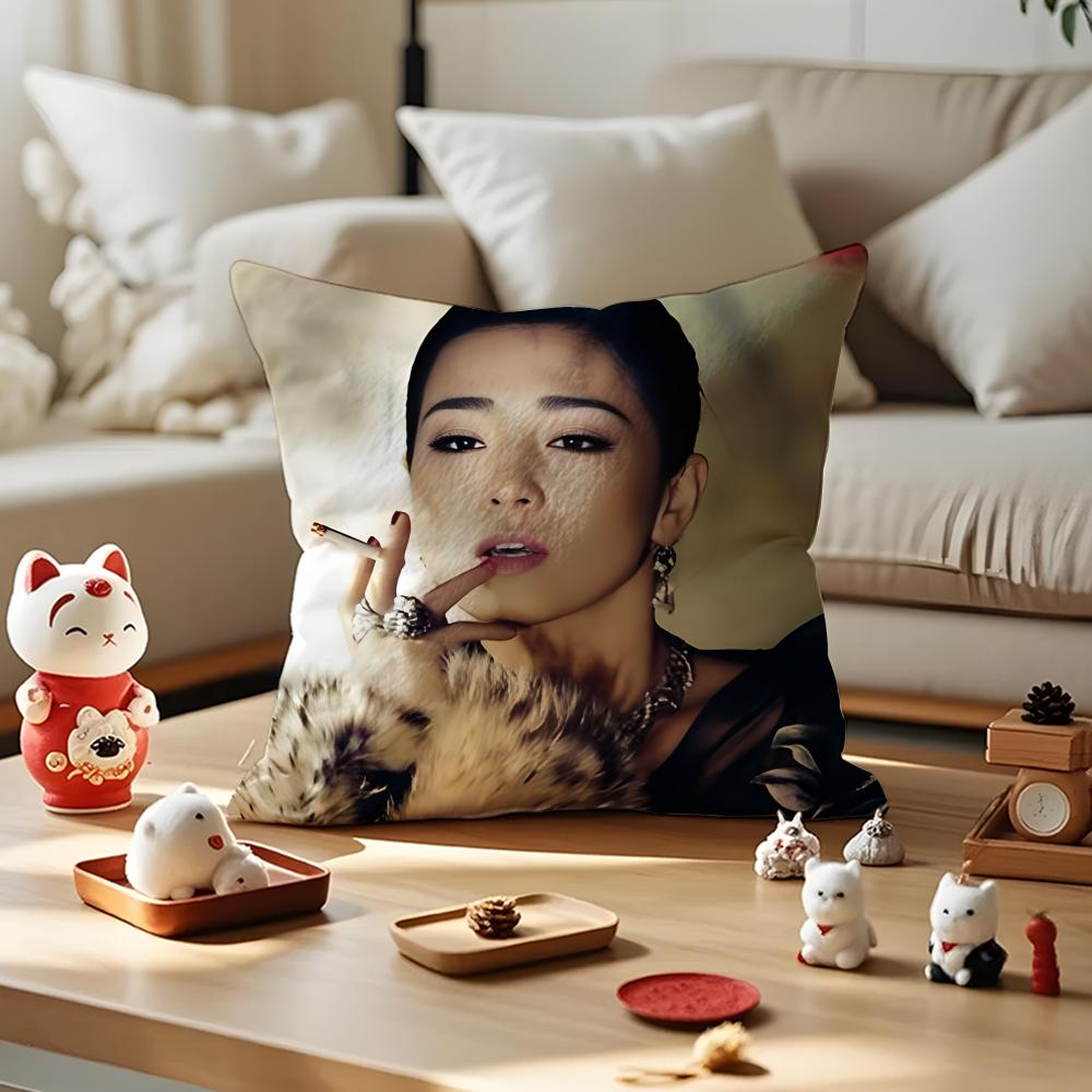 Gong Li Actress Cushion Cover Antidustmite Pillowcase Invisible Zipper Silky Short Plush Sofa Cushion Cover