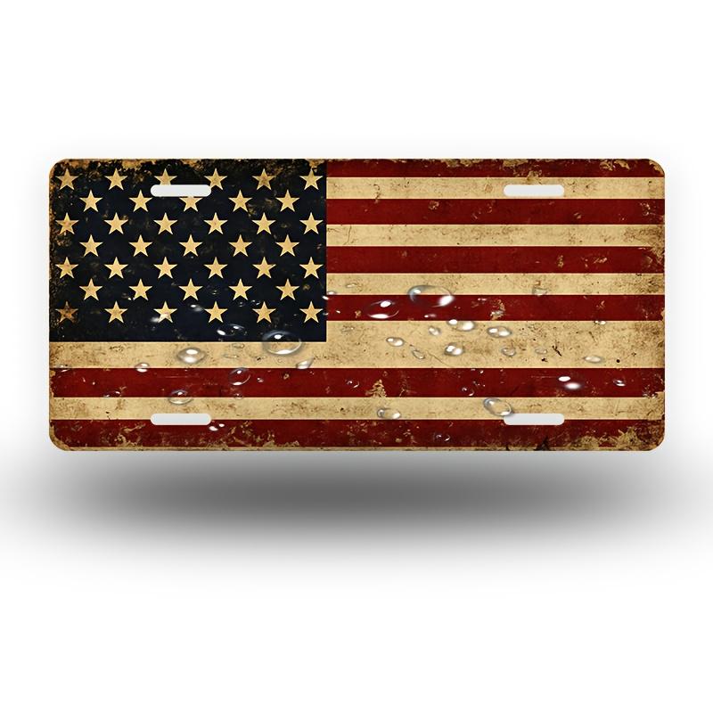 Hisun Tin Sign HD Aluminum Metal Sign Vintage American Flag License Plate Style Wall Decor Retro USA Patriotic Tin Poster for Home Bar Garage 15x30cm